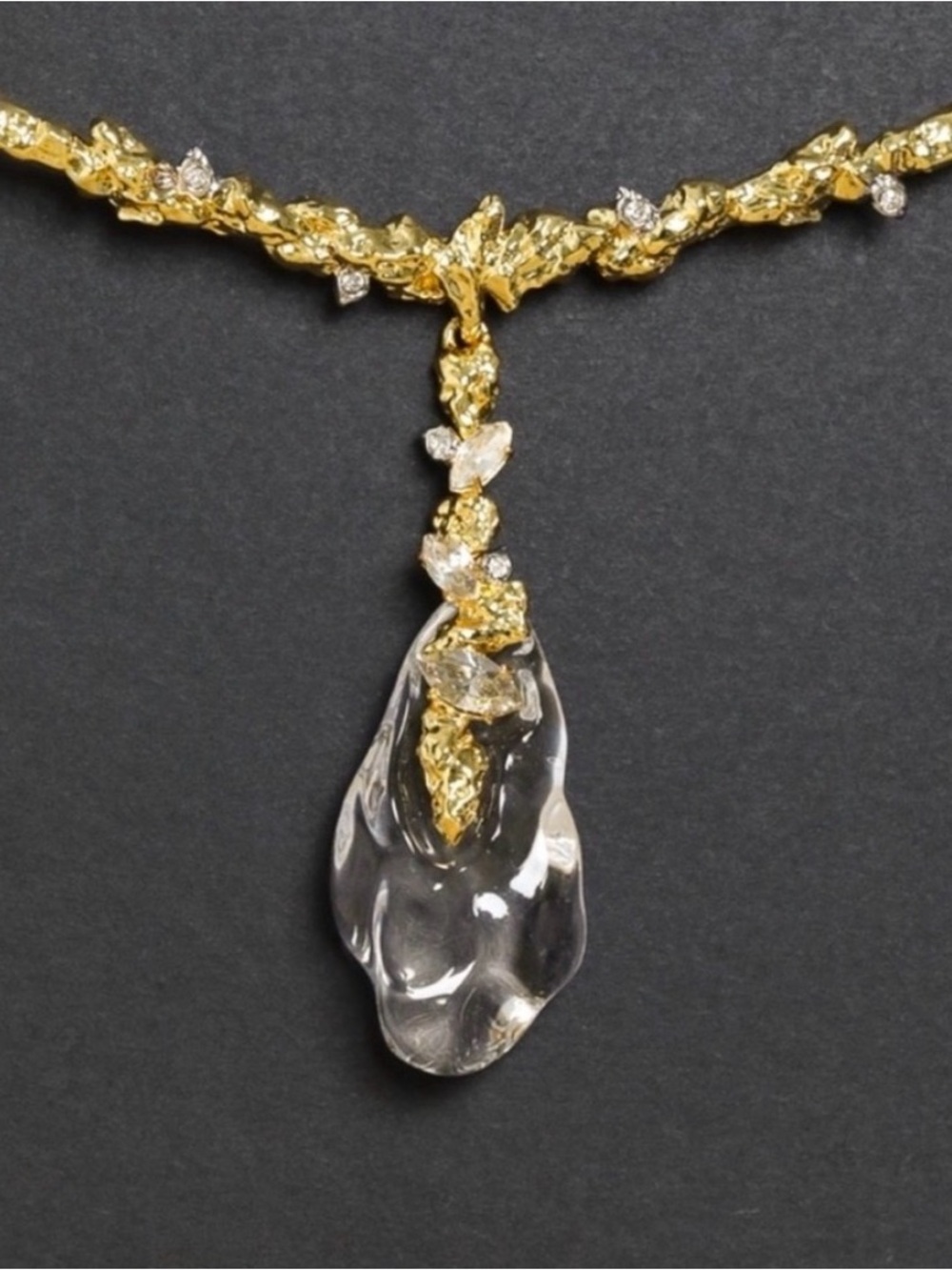 NEW Alexis Bittar Dream Rain Collar Necklace Brut Gold Clear Lucite SB01